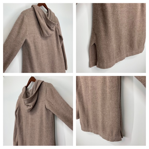 Barefoot Dreams Cozy Chic Lite Driftwood Hooded Resort Cardigan Taupe Brown - Picture 10 of 16